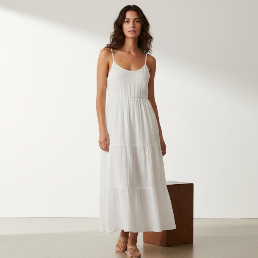 Chelsea Theodore Cotton Gauze Midi Dress Bright White Cami M